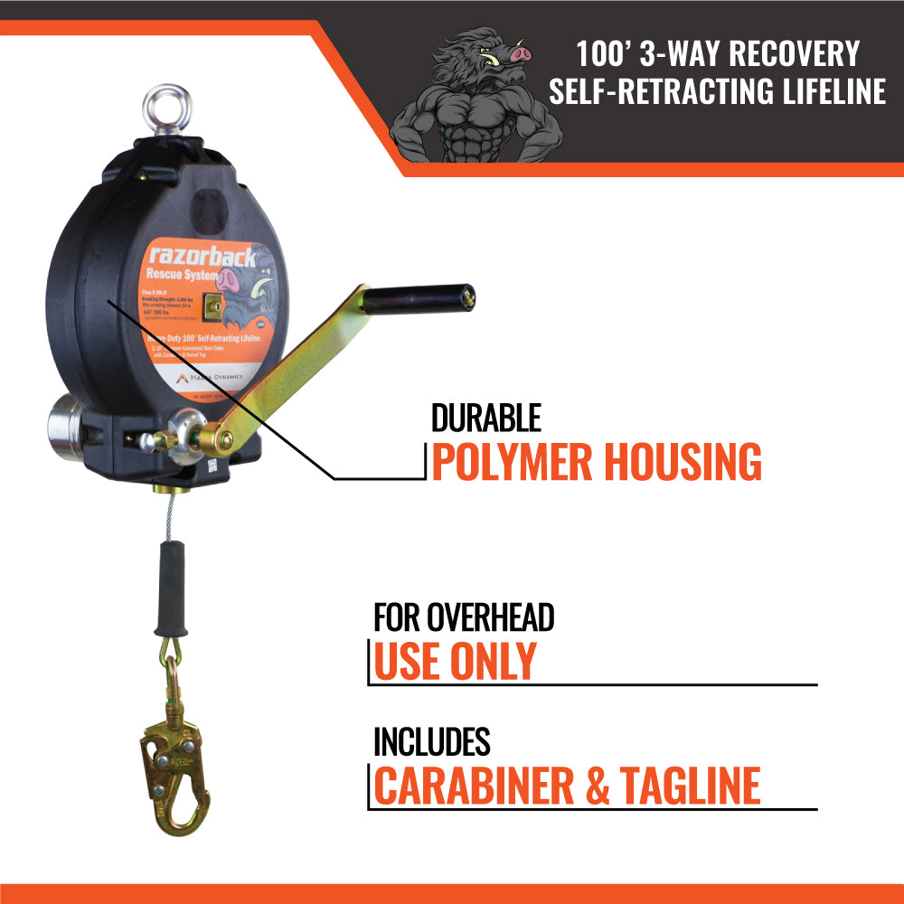100’ Razorback 3-Way Recovery SRL With Snap Hook, Class SRL-R