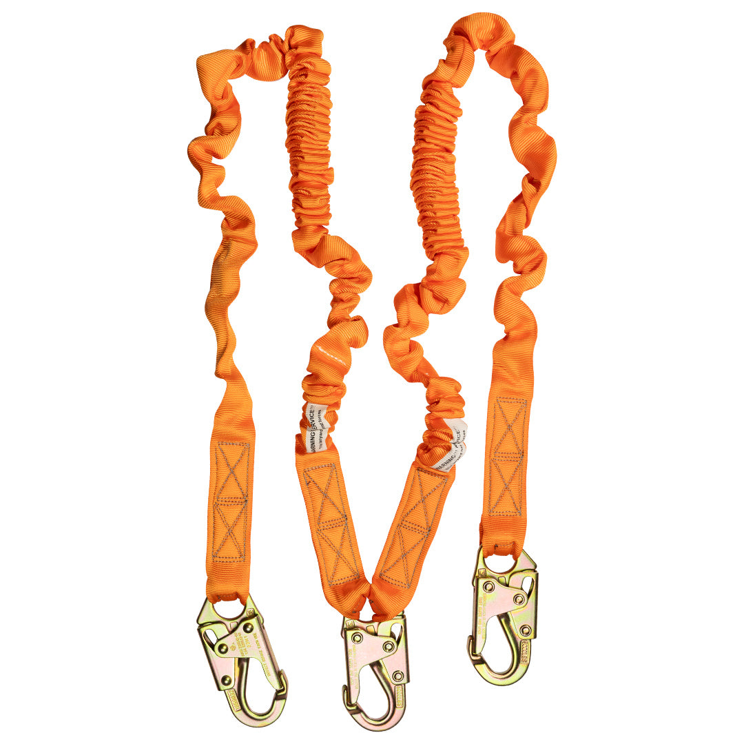 C5106 4.5' - 6’ DOUBLE LEG STRETCH INTERNAL SHOCK ABSORBING LANYARD WITH 3 STEEL SNAP HOOKS