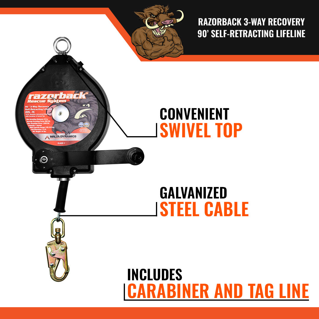 100’ Razorback 3-Way Recovery SRL With Snap Hook, Class SRL-R